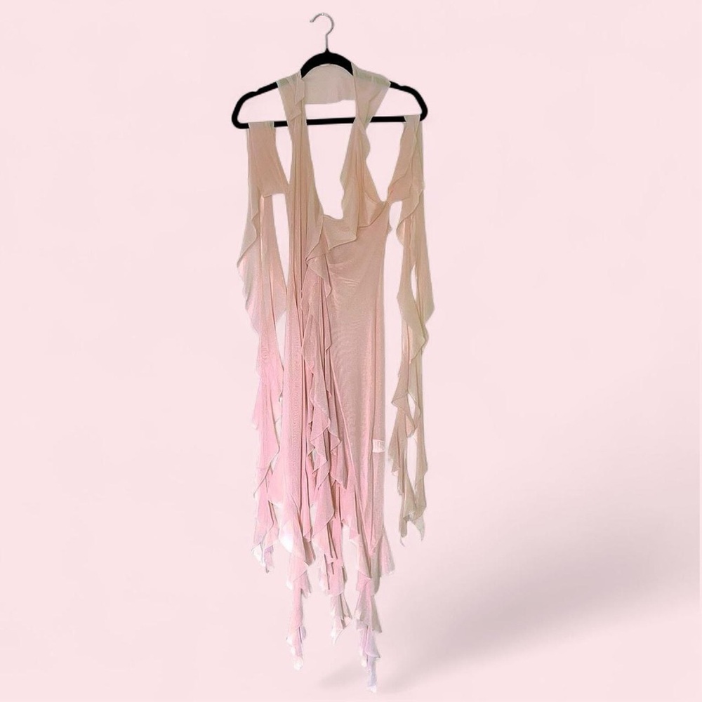 Pink Sheer Ruffle Cover-Up Sleeveless Beach Dress